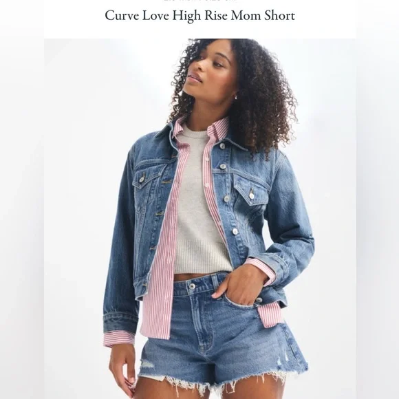 Abercrombie & Fitch Curve Love High Rise 4” Denim Shorts EUC - Picture 1 of 4